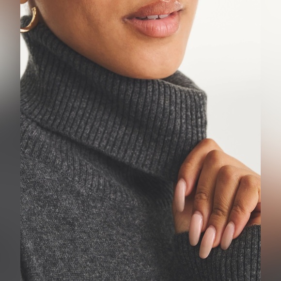 Naadam Collection Gray Cashmere Ribbed Turtleneck Sweater – 100% Cashmere - Picture 1 of 6
